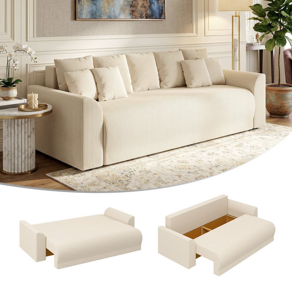 Cord Schlafsofa HOMCOM in Beige mit neun Kissen