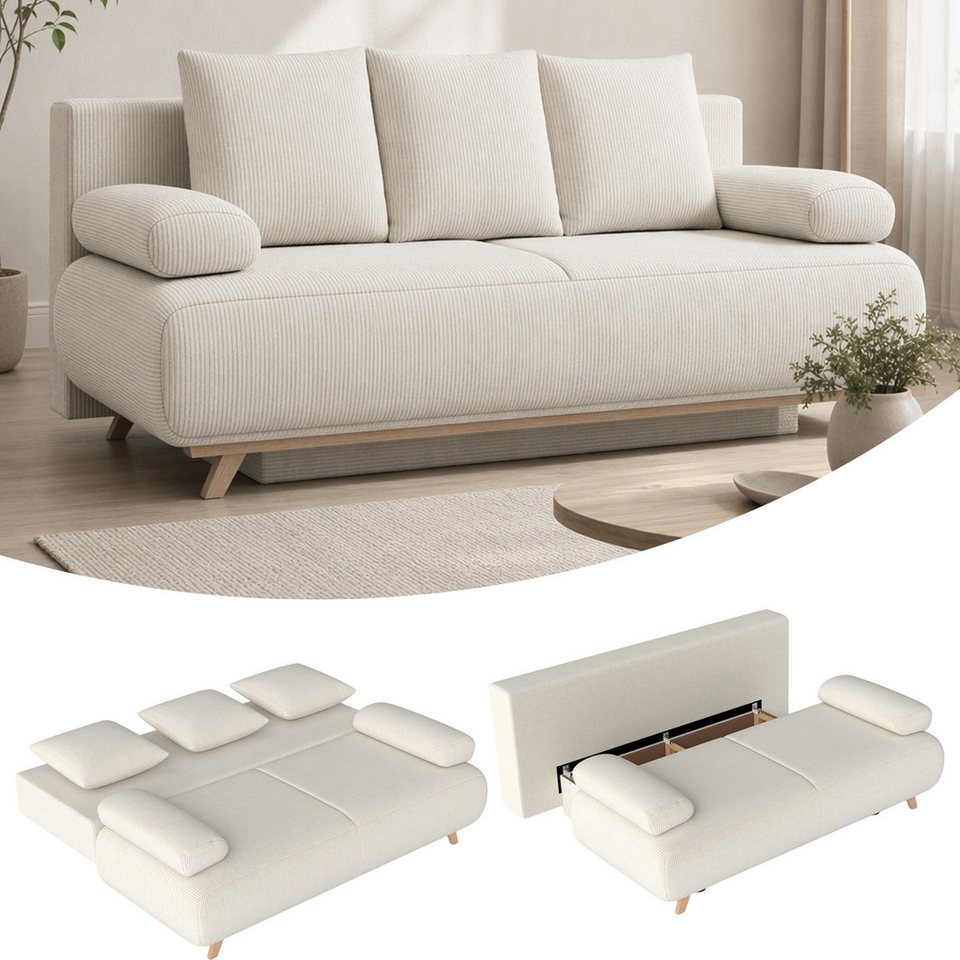 Cord Schlafsofa HOMCOM in Beige mit fünf Kissen