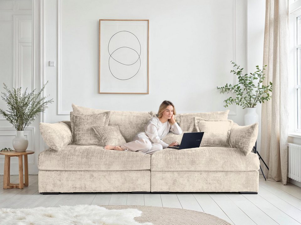 Big Sofa CASA XXL in Beige aus Cord mit Kissenset