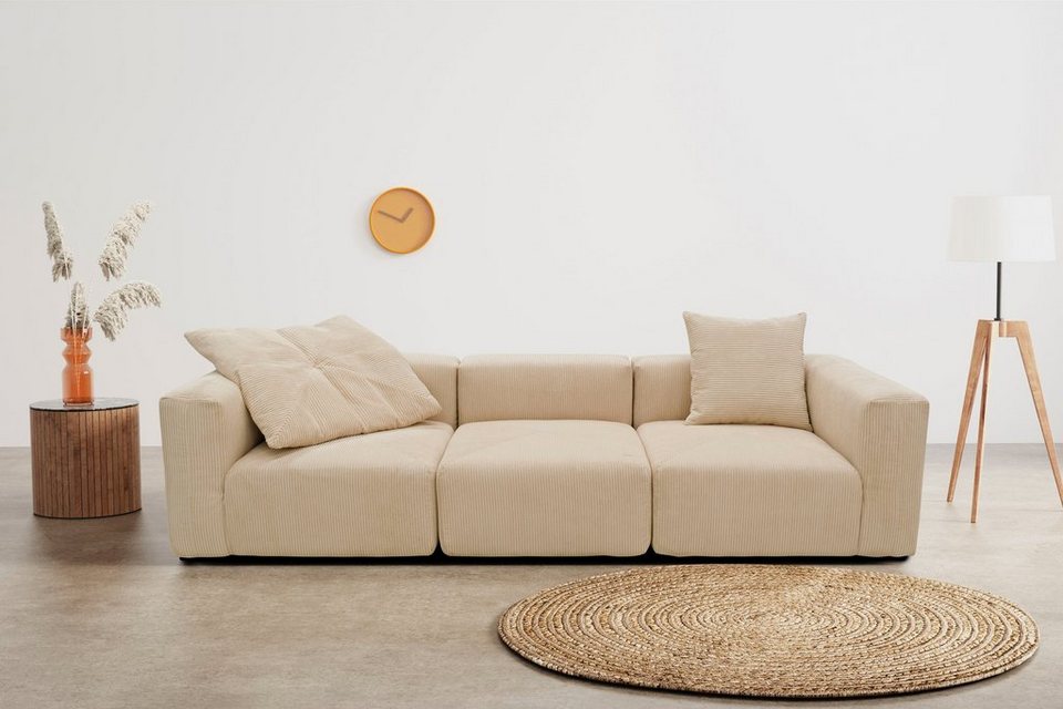 Big Sofa GERRID in Cord Creme aus zwei Eckelementen und einem Mittelelement