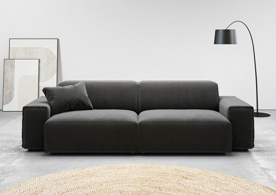 Big Sofa GLIMMINGE aus Feincord in Anthrazit mit Kedernähten