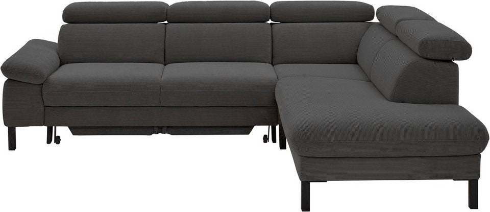 Cord Ecksofa ARNAYON 272 cm in Anthrazit mit Ottomane rechts
