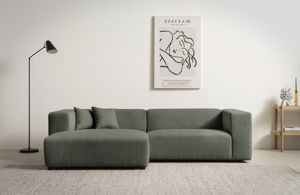 Cord Ecksofa BAKELS in Grün mit Recamiere links