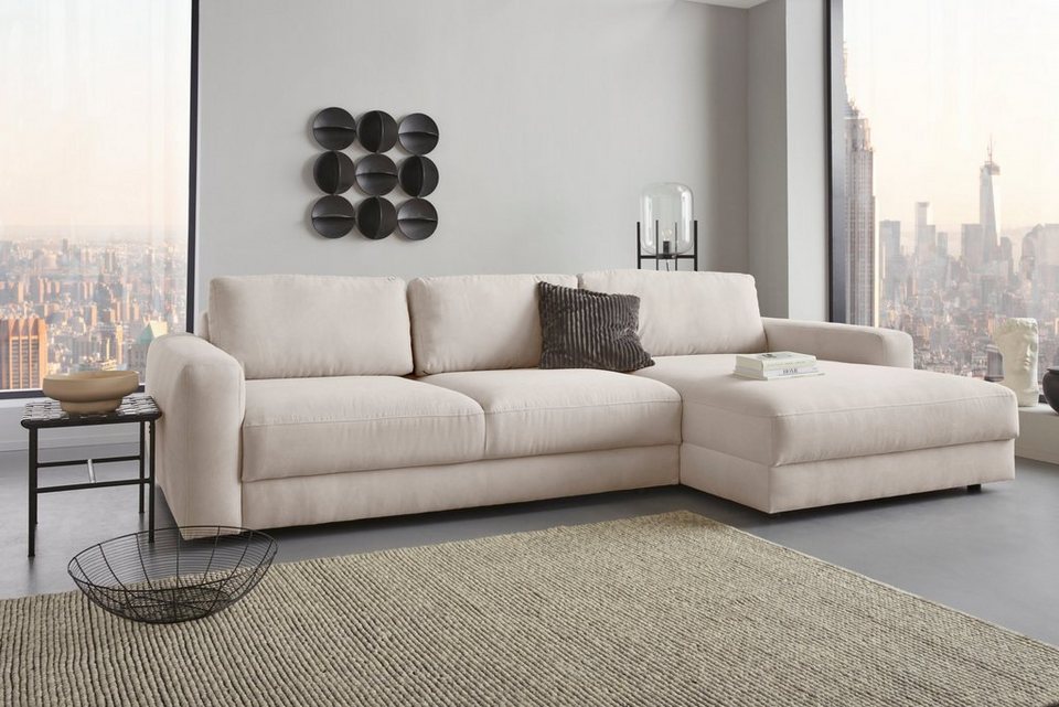 Cord Ecksofa BLOOMFIELD in Beige mit mega-Recamiere