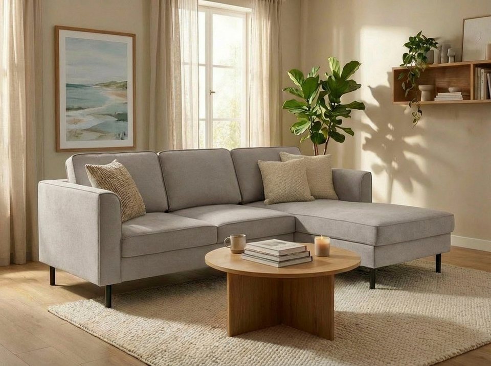 Cord Ecksofa BOOSTER II 232 cm in Grau mit beidseitig montierbarer Recamiere