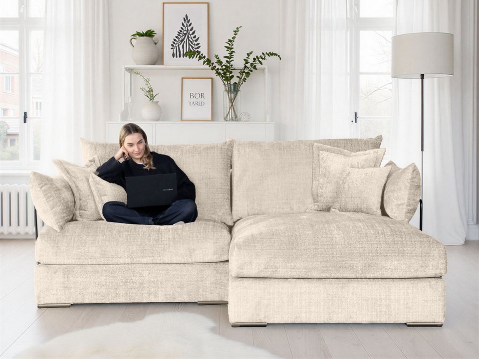 Cord Ecksofa CASA XL in Beige mit Recamiere und Federkern
