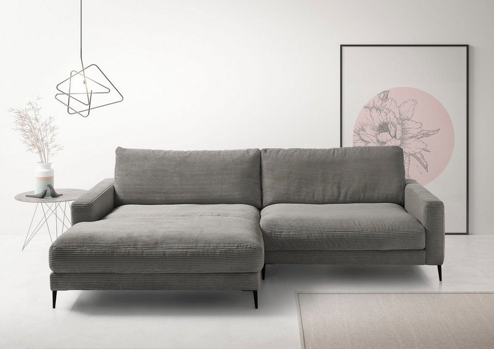 Cord Ecksofa DOWNTOWN 272 cm in Dunkelgrau mit Recamiere