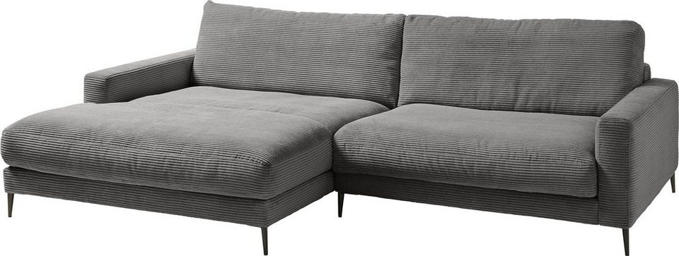 Cord Ecksofa DOWNTOWN in Dunkelgrau von der Seite