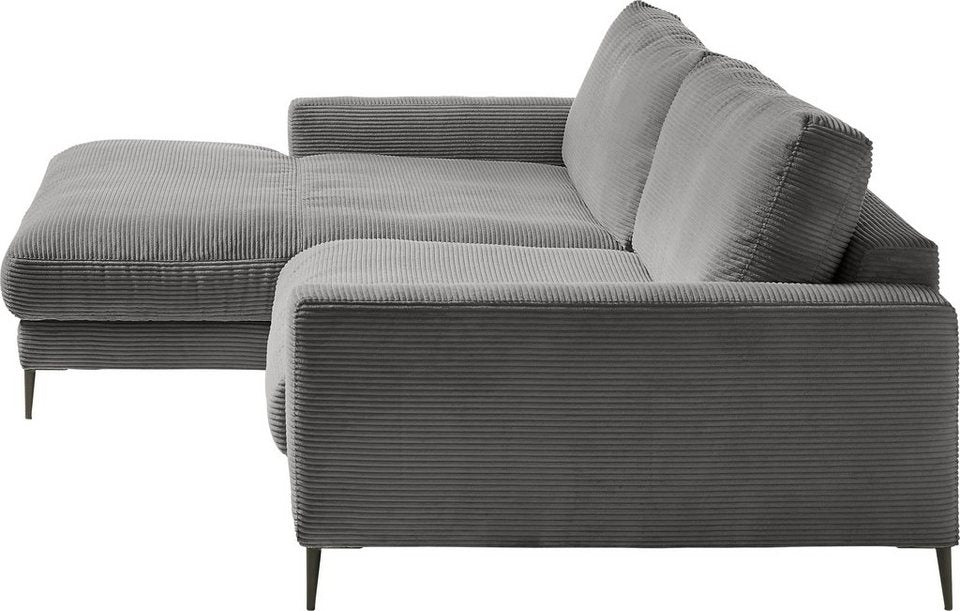 Dunkelgraues Cord Ecksofa DOWNTOWN im Wohnzimmer