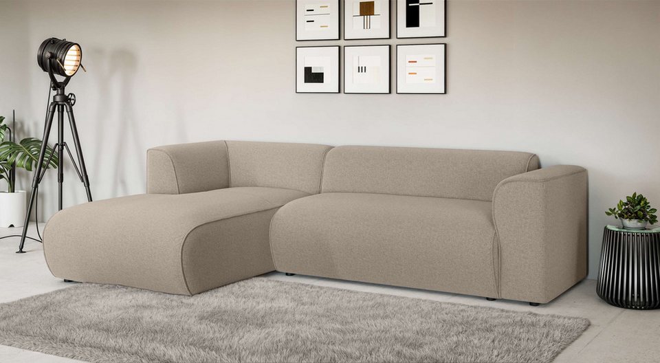 Beiges Cord Ecksofa GENTON in L-Form mit 257 cm Breite