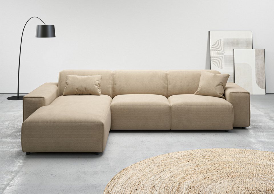 Cord Ecksofa GLIMMINGE in Sand mit Recamiere links