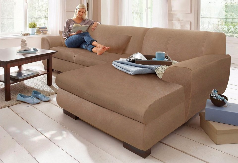 Cord Ecksofa NIKA 277 cm in Café mit Recamiere in L-Form