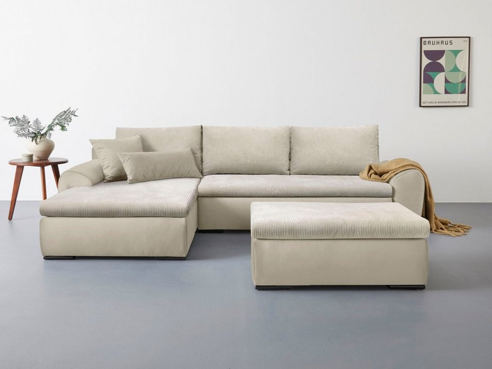 Cord Ecksofa WIN in Beige mit Recamiere