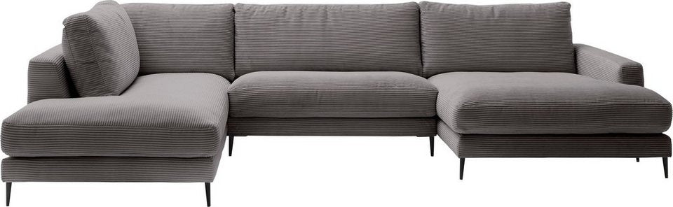 Cord Wohnlandschaft DOWNTOWN XXL 341 cm in Dunkelgrau in U-Form