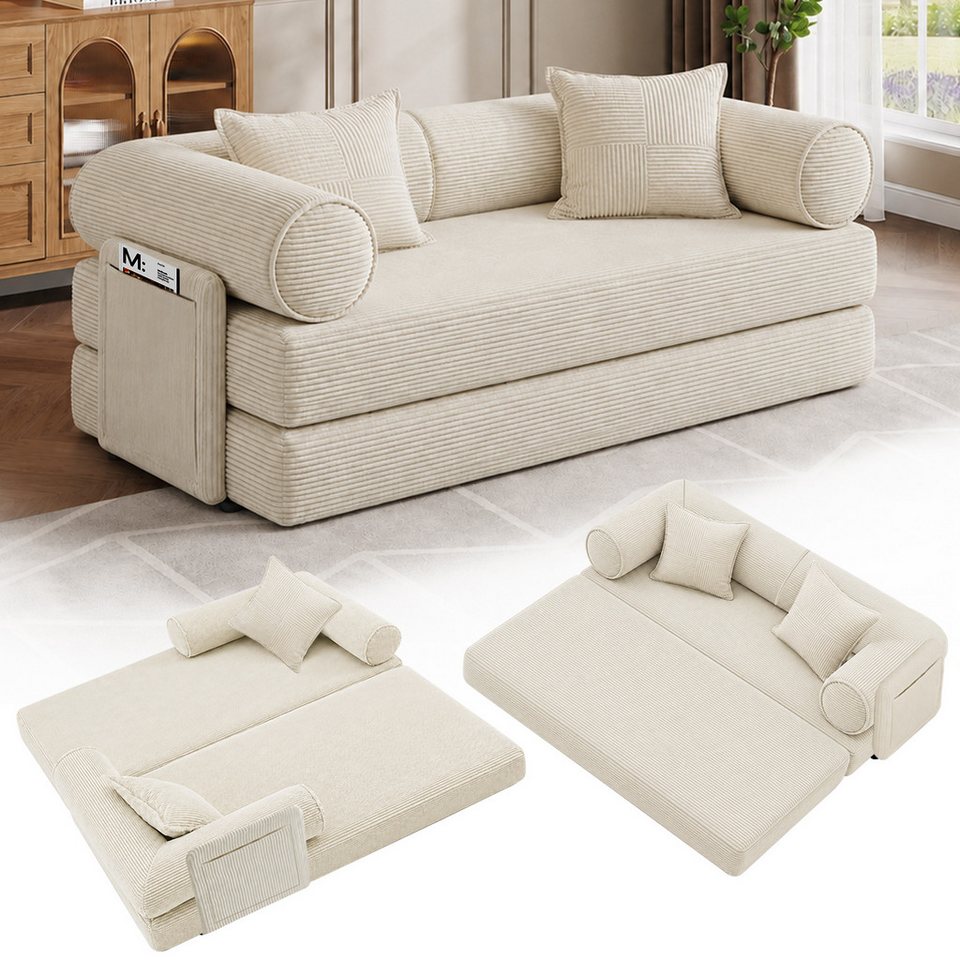 Cord Schlafsofa 6-in-1 in Weiß als 2-Sitzer