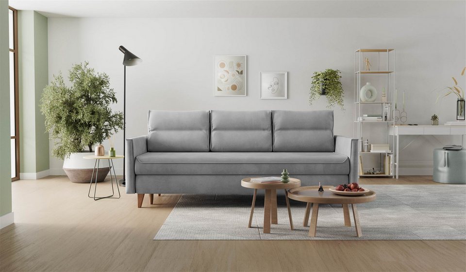Cord Schlafsofa LOKI in Grau mit Bettkasten