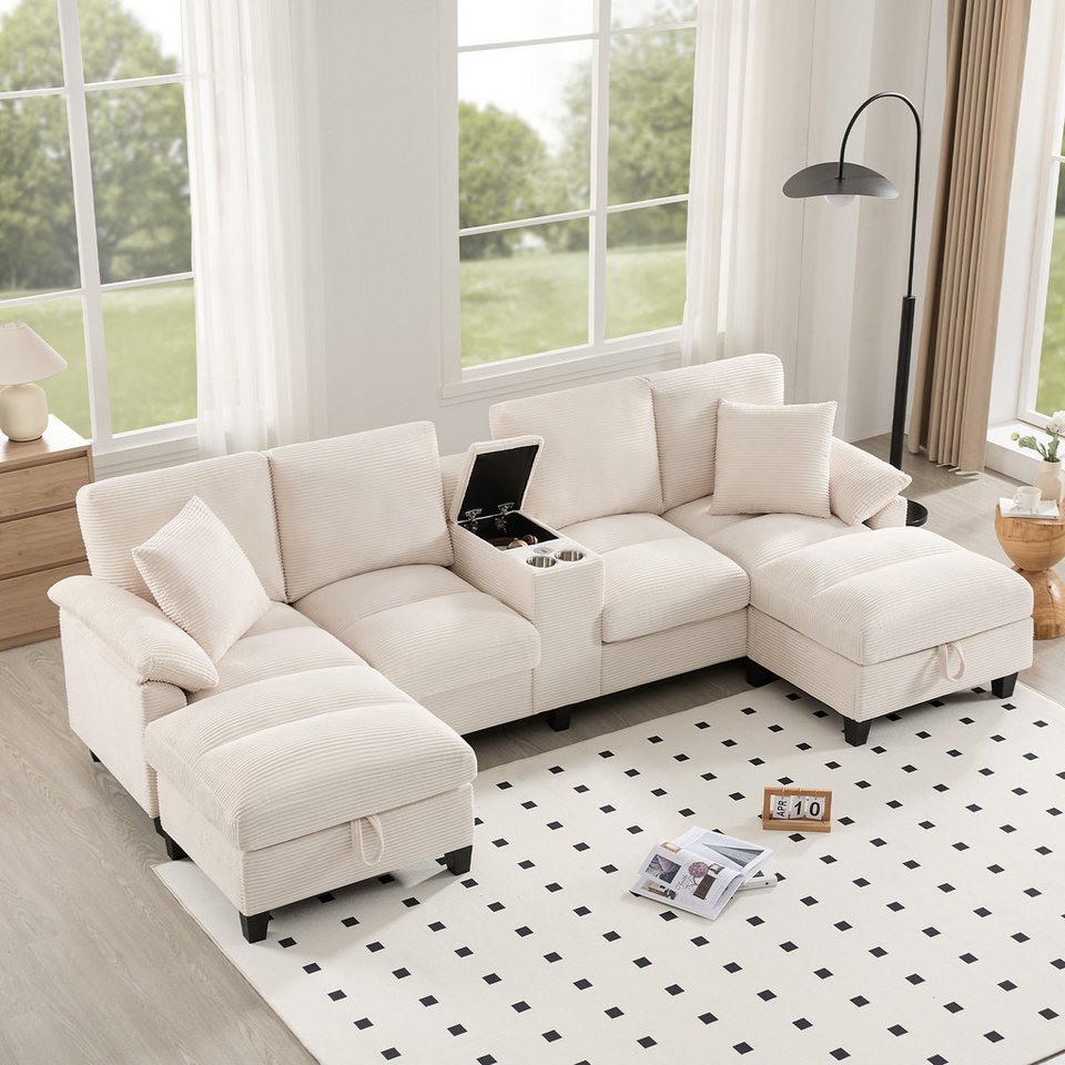 Cord Wohnlandschaft I@HOME in Beige in U-Form