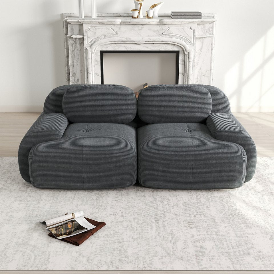 Modulares Cord Sofa 2-Sitzer in Grau mit geschwungenen Armlehnen