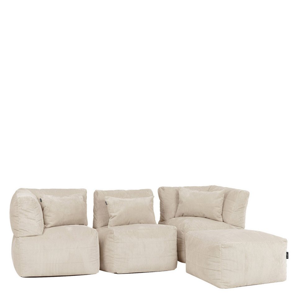 Modulares Cord Ecksofa NOA in Beige mit Sessel und Hocker