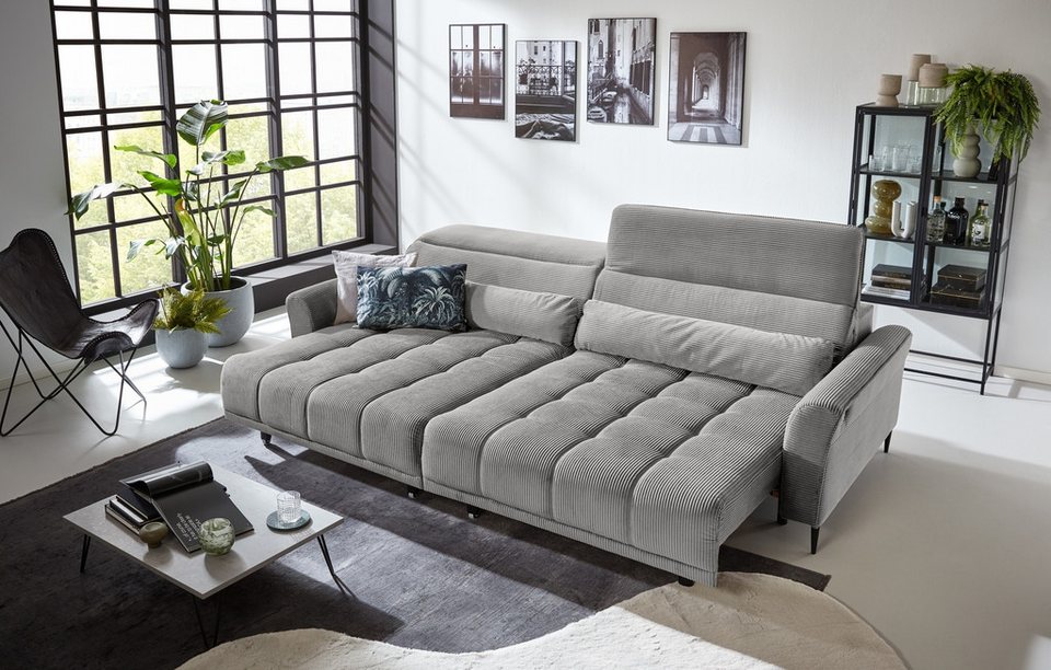 Big Sofa WOLVE aus Cord in Silbergrau mit 280 cm Breite