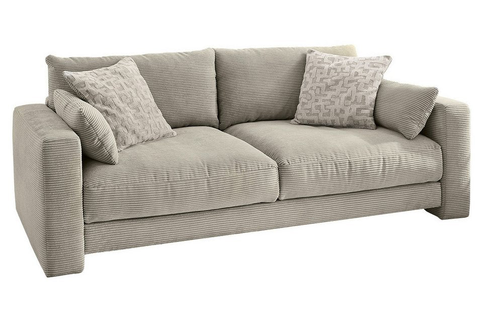 Cord Big-Sofa MILEY in Greige mit Rücken- und Zierkissen