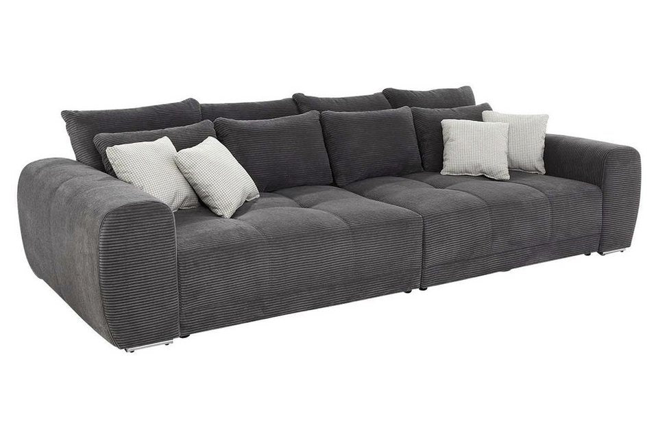 Big Sofa MOLDAU in Grau aus Cord mit zwölf Kissen