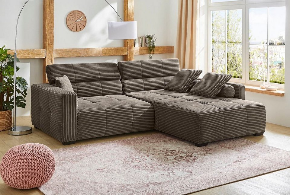 Cord Ecksofa SEVERINO in Dunkelgrau im Big-Sofa-Style