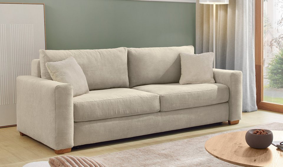 Cord Schlafsofa MICHA in Grau-Beige
