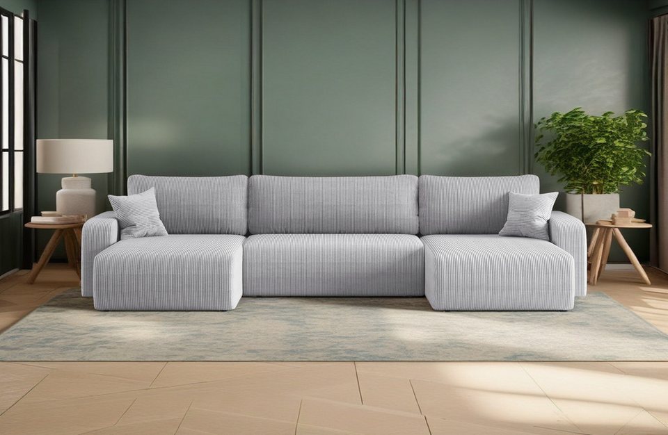 Cord Wohnlandschaft MILANO 312 cm in Grau U-Form