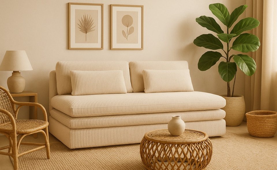 Cord Schlafsofa OLIA in Beige aus Kordstoff Poso
