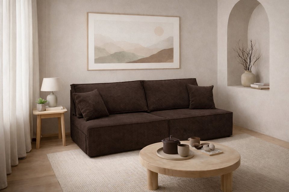 Cord Schlafsofa BEST MINI in Braun mit Bettkasten