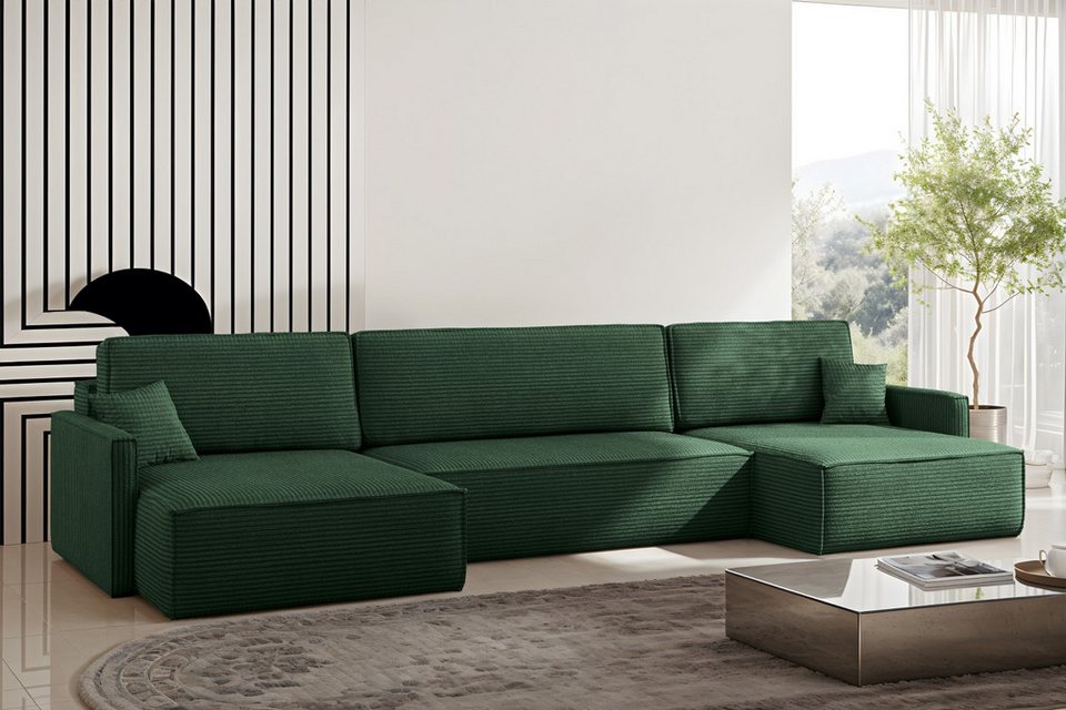 CARLOS Cord Wohnlandschaft 348 cm in Grün