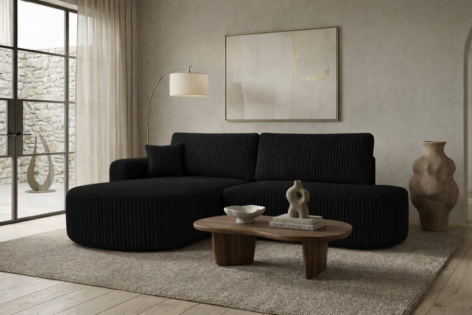 Cord Ecksofa ROUND ONE OPEN XL in Schwarz Gesamtansicht