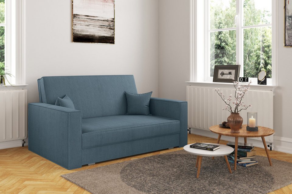 Cord Schlafsofa AMERICA in Blau mit Schlaffunktion