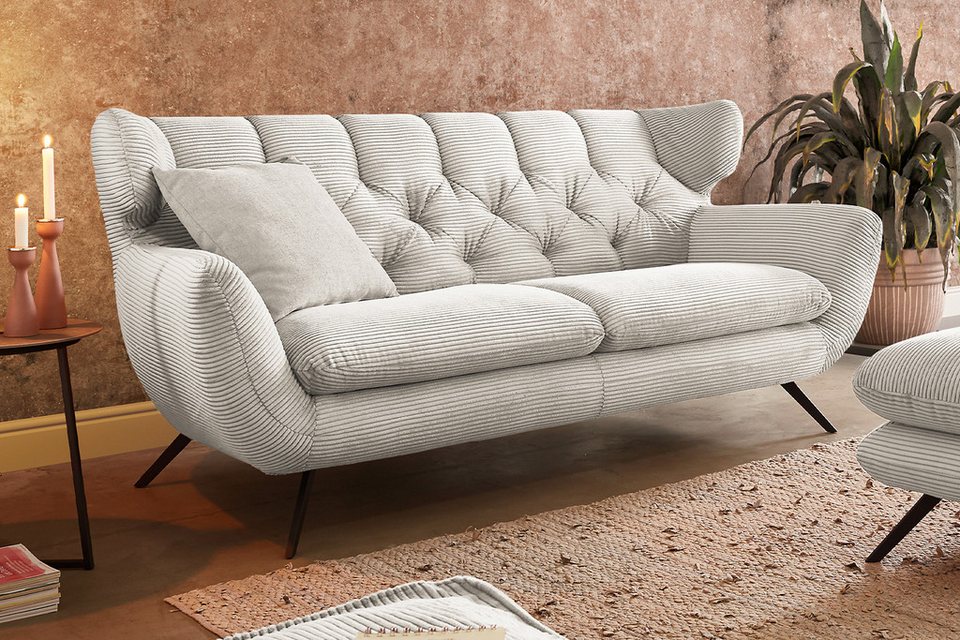 Cord Sofa CHARME als 3-Sitzer in Cremeweiß