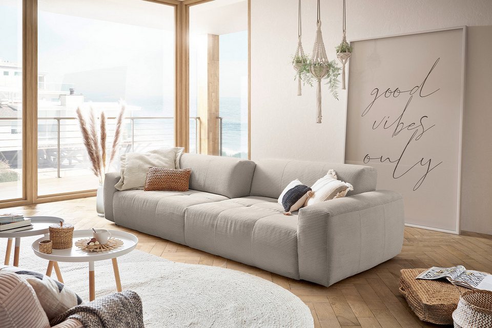 Big Sofa Cord PALACE in Steingrau mit Sitztiefenverstellung