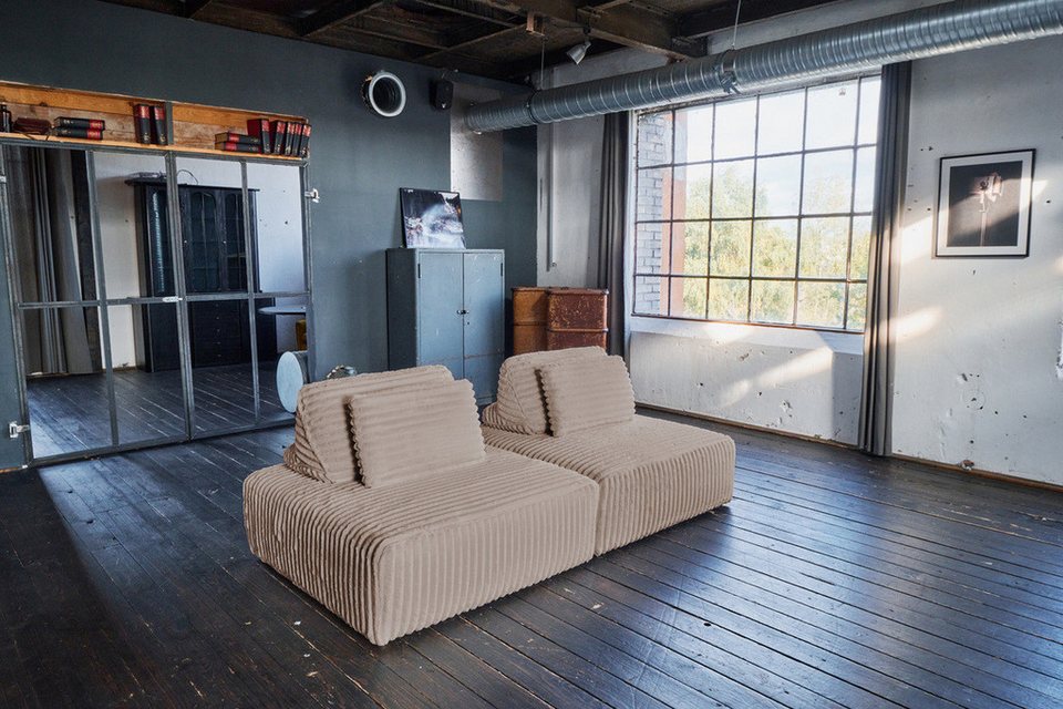 Modulares Cord Sofa WIOLO SOFT in Taupe mit zwei Modulen