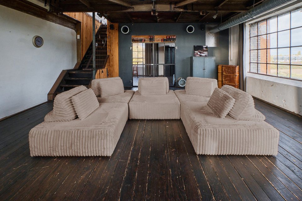 Modulares Cord Sofa WIOLO SOFT in Taupe mit 5 Modulen
