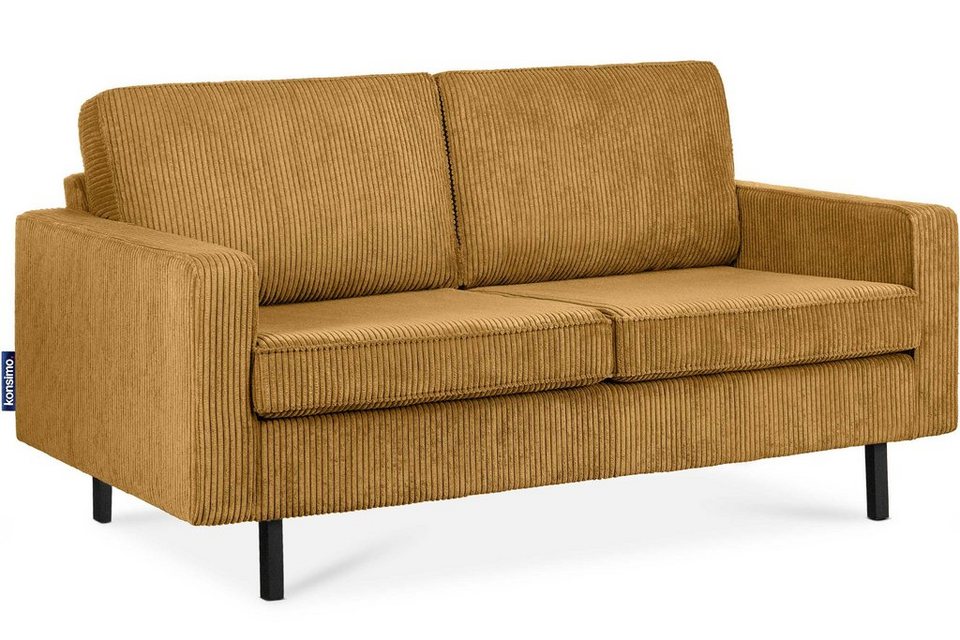Cord Sofa INVIA in Gelb mit schwarzen Metallfüßen