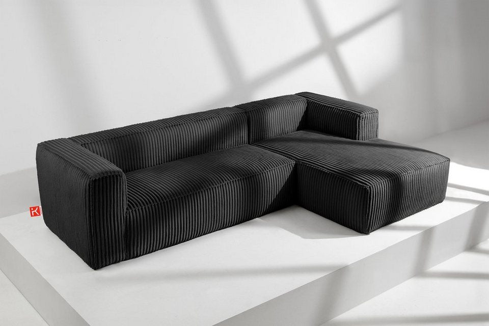 Cord Ecksofa FEROX 305 cm in Schwarz aus breitem Cordstoff