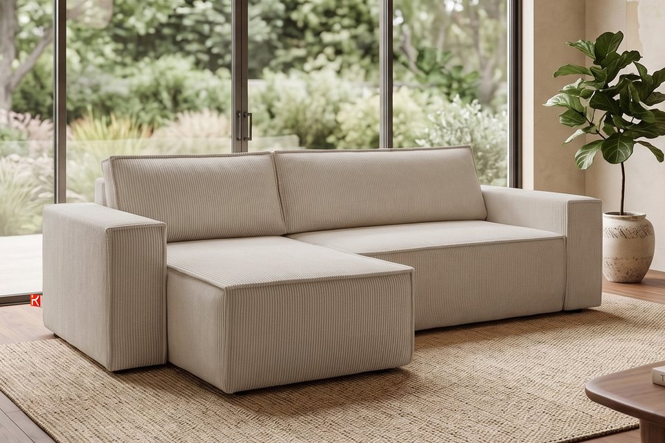 Cord Ecksofa NAPI 262 cm in Beige