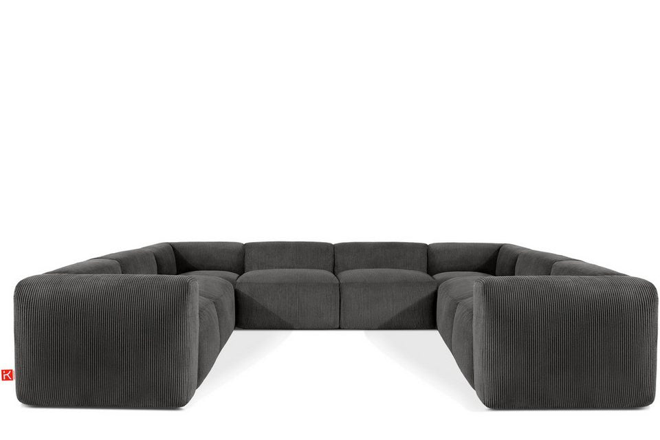 Cord Wohnlandschaft BUFFO in Grau in U-Form mit neun Sitzflächen