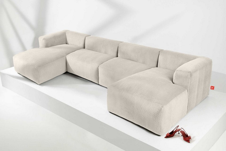 Cord Wohnlandschaft BUFFO 400 cm in Creme