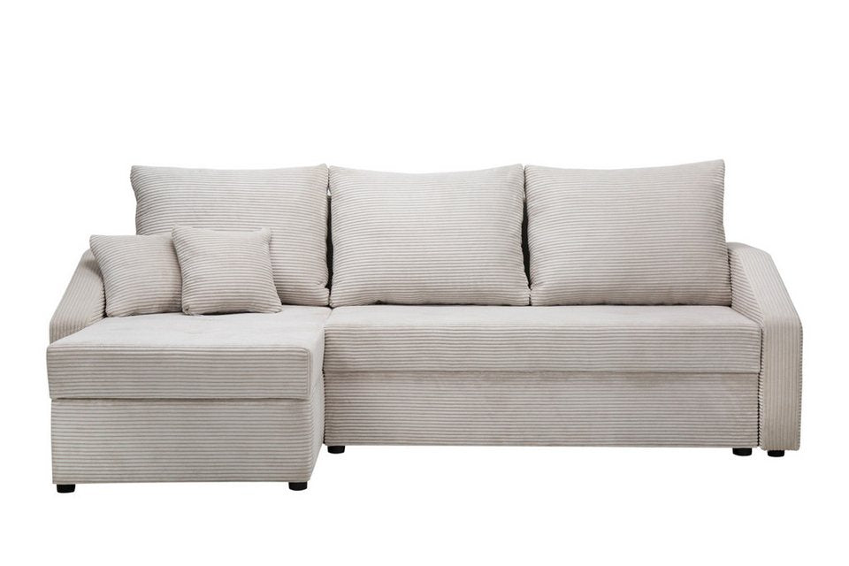 Cord Ecksofa MIX 1 in Warm Grau mit Bettkasten