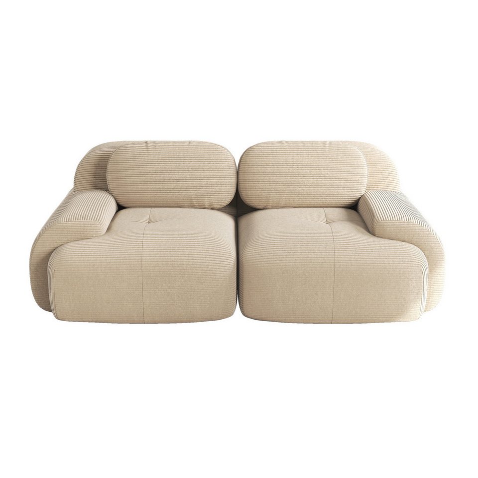 Rahmenloses Cord Loveseat Sofa in Beige mit geschwungenen Armlehnen