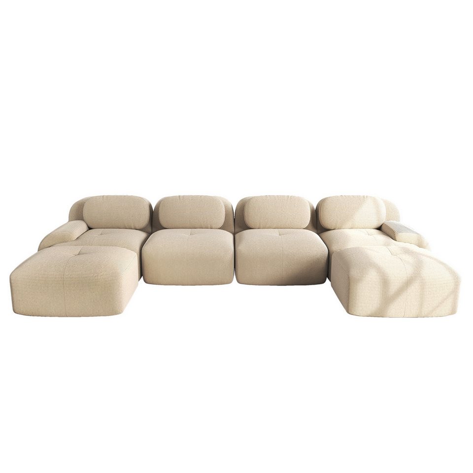 Modulare Cord Wohnlandschaft in U-Form in Beige