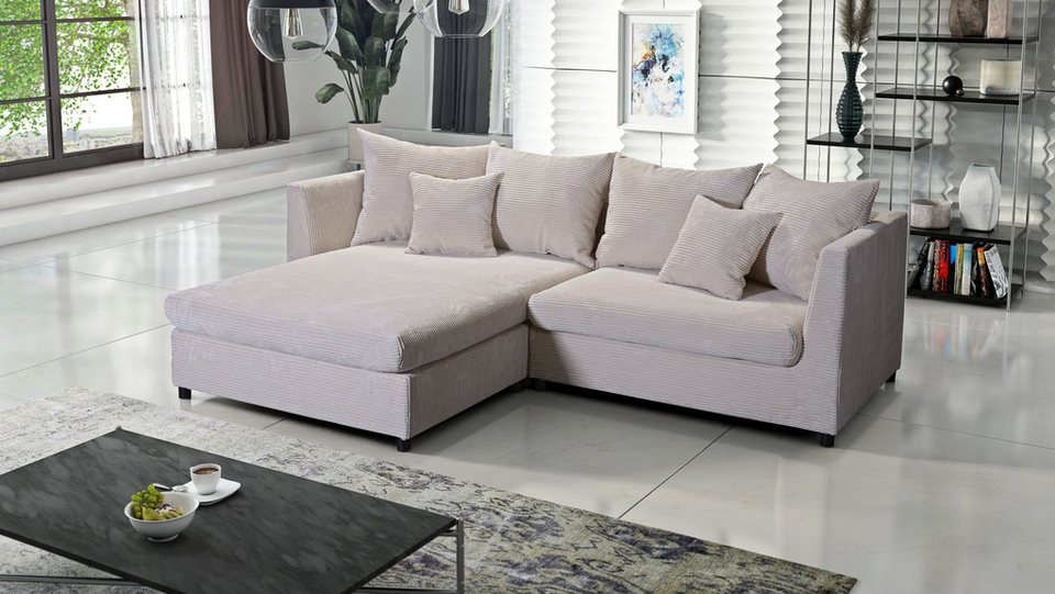 Cord Ecksofa PAM 1 in Beige mit Ottomanenoptik