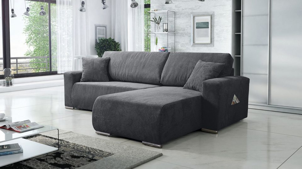 Cord Ecksofa LINCOLN in Graphit Grau in L-Form