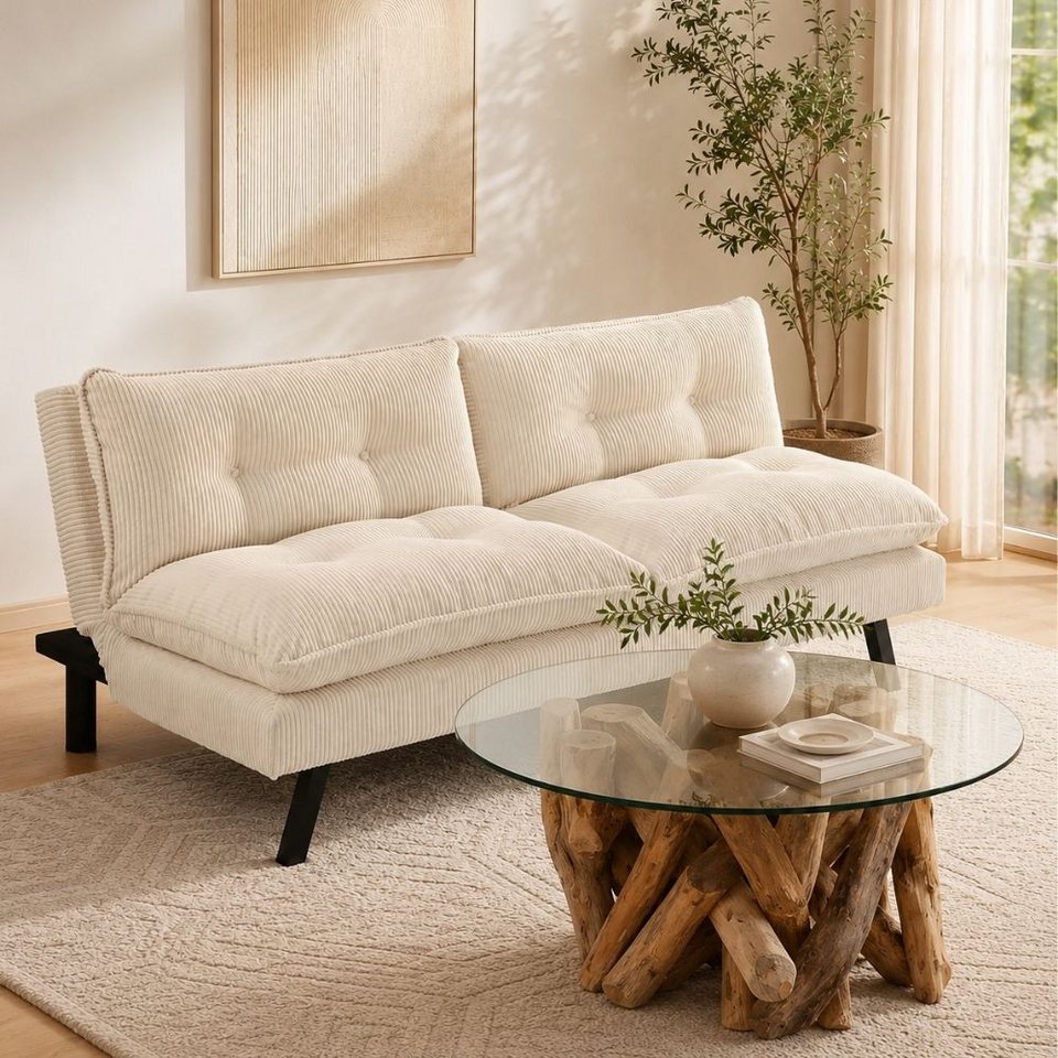Cord Schlafsofa CAPULO in Beige Frontansicht