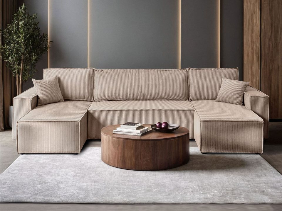 Cord Wohnlandschaft CARLOS U in U-Form und Cappuccino